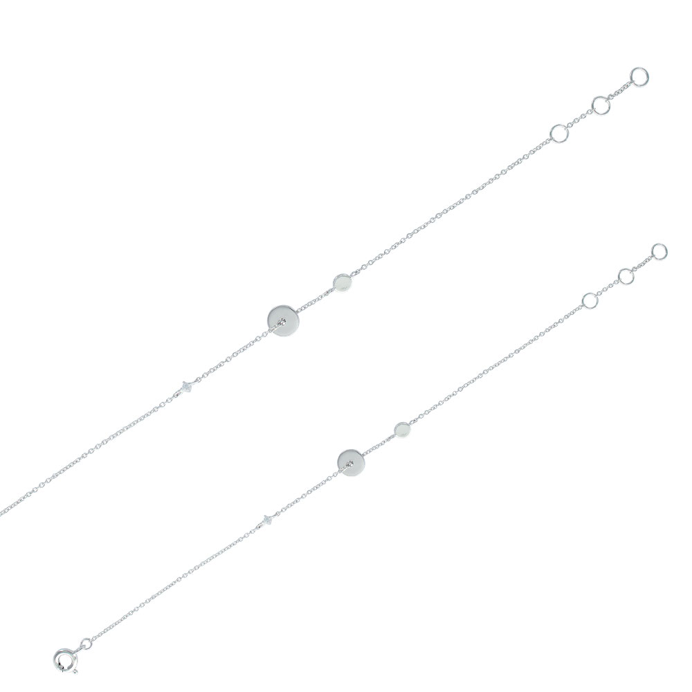 Bracelet en argent 925/1000 rhodié avec 2 cercles plein et ajouré et une pierre d'oxyde (18 cm)