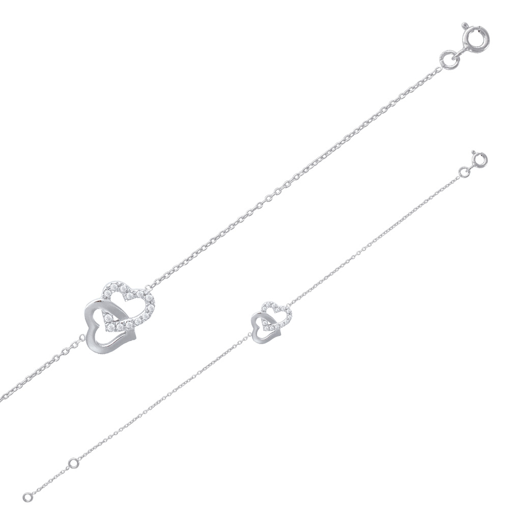 Bracelet coeurs entrelacés argent 925/1000 et oxydes (18 cm)