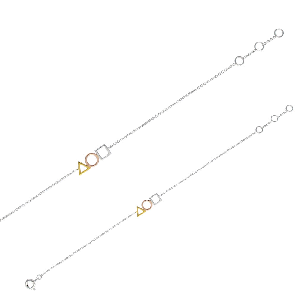 Bracelet formes géométriques en argent 925/1000, argent 925/1000 doré rose et doré (18 cm)