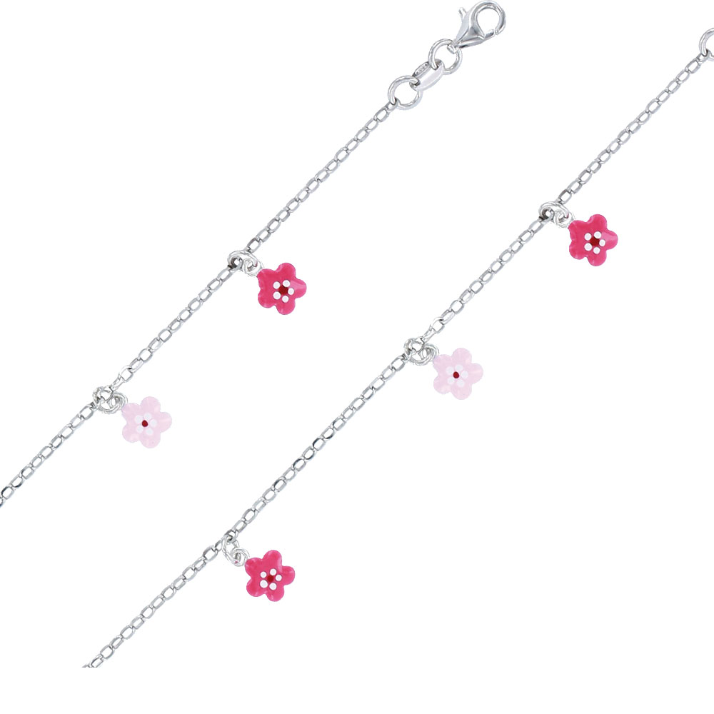 Bracelet  émail argent 925/1000 rhodié - Rose - Enfant