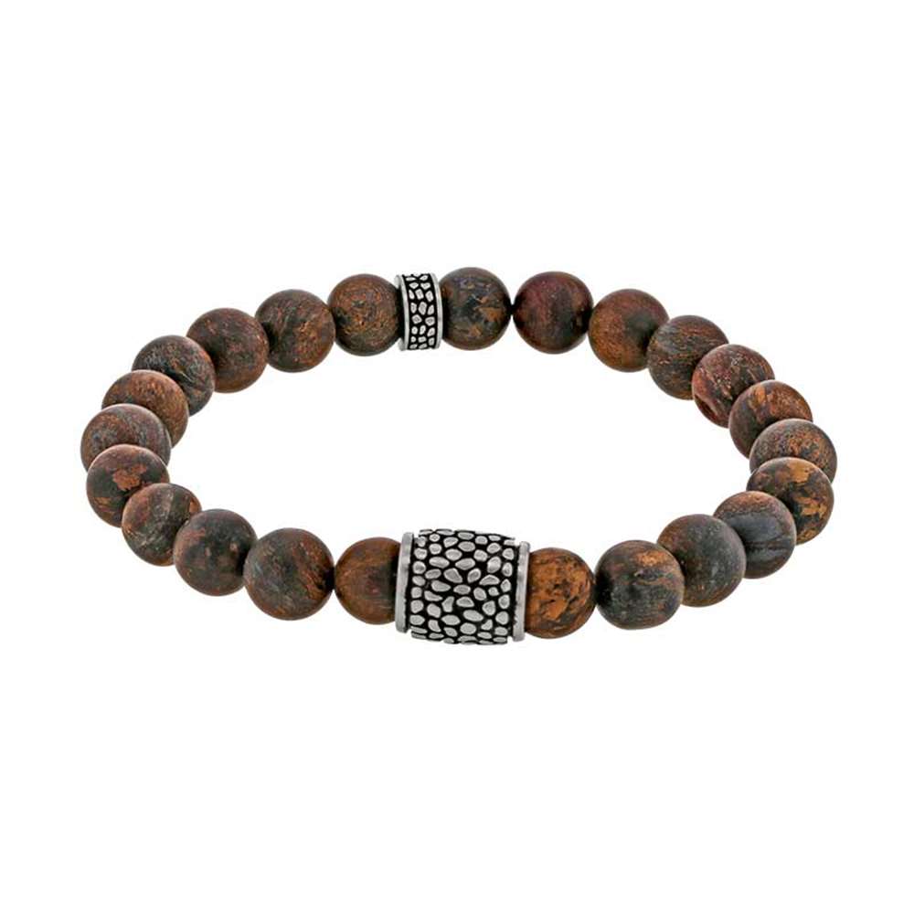 Bracelet boules en Bronzite et Acier design reptile (3180178)