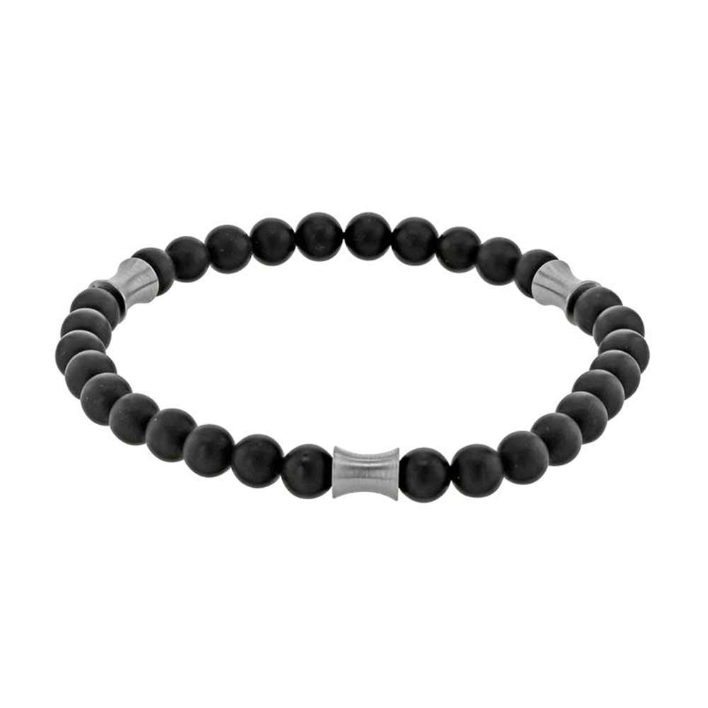 Bracelet élastique boules Onyx et éléments en Acier (3180169A) - Homme