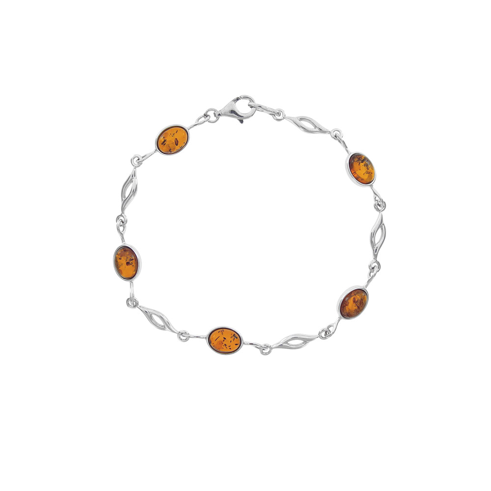 Bracelet argent 925/1000e rhodié et ambre - Cognac
