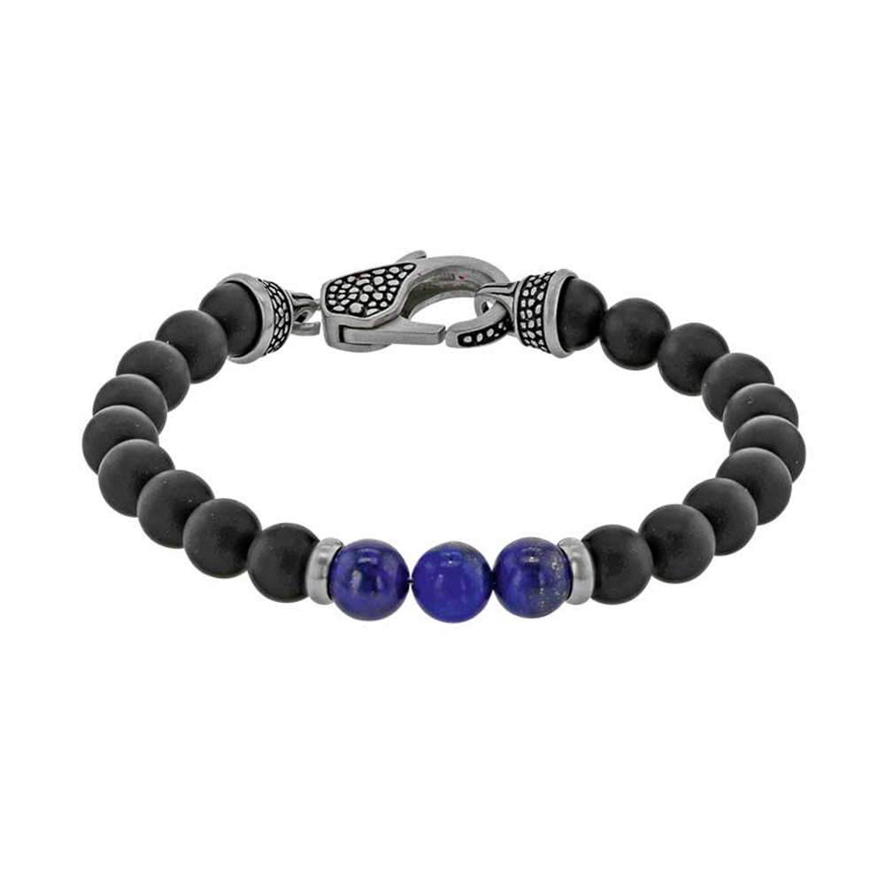 Bracelet boules en Onyx et Lapis lazuli et fermoir Acier (3180182) - Homme