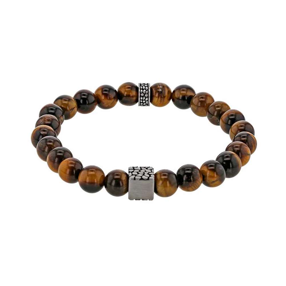 Bracelet boules Oeil de tigre et 2 éléments en Acier (3180180OT) - Homme