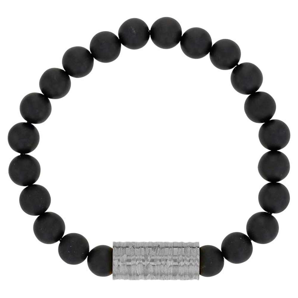 Bracelet boules en Agate noire avec élément en acier - petit modèle (318092D) - Homme