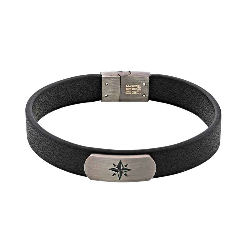 Bracelet Acier aspect bronze et Cuir de bovin marron étoile fermoir magnétique (318460AM) - Homme