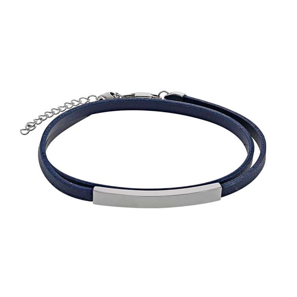 Bracelet double tour Acier cuir de bovin bleu (318453) - Homme