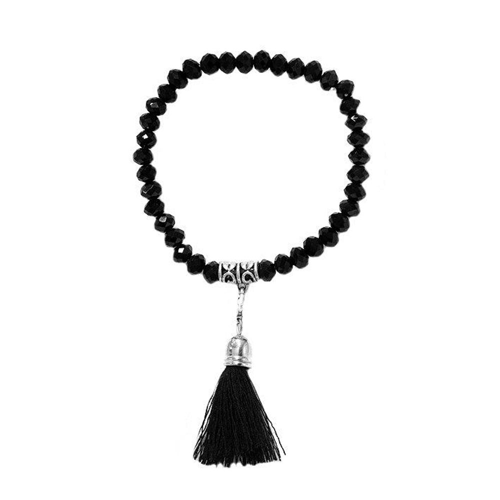 Bracelet fantaisie élastique - Noir et argenté