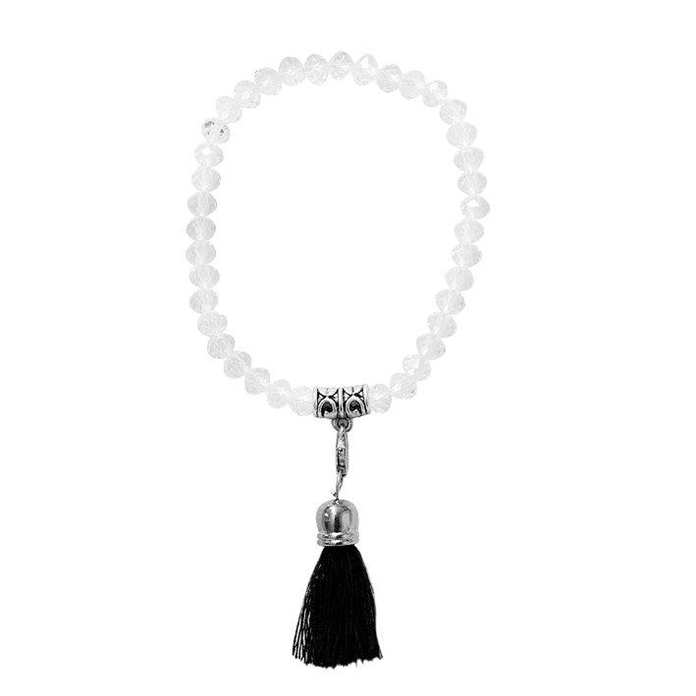 Bracelet fantaisie élastique - Blanc et argenté