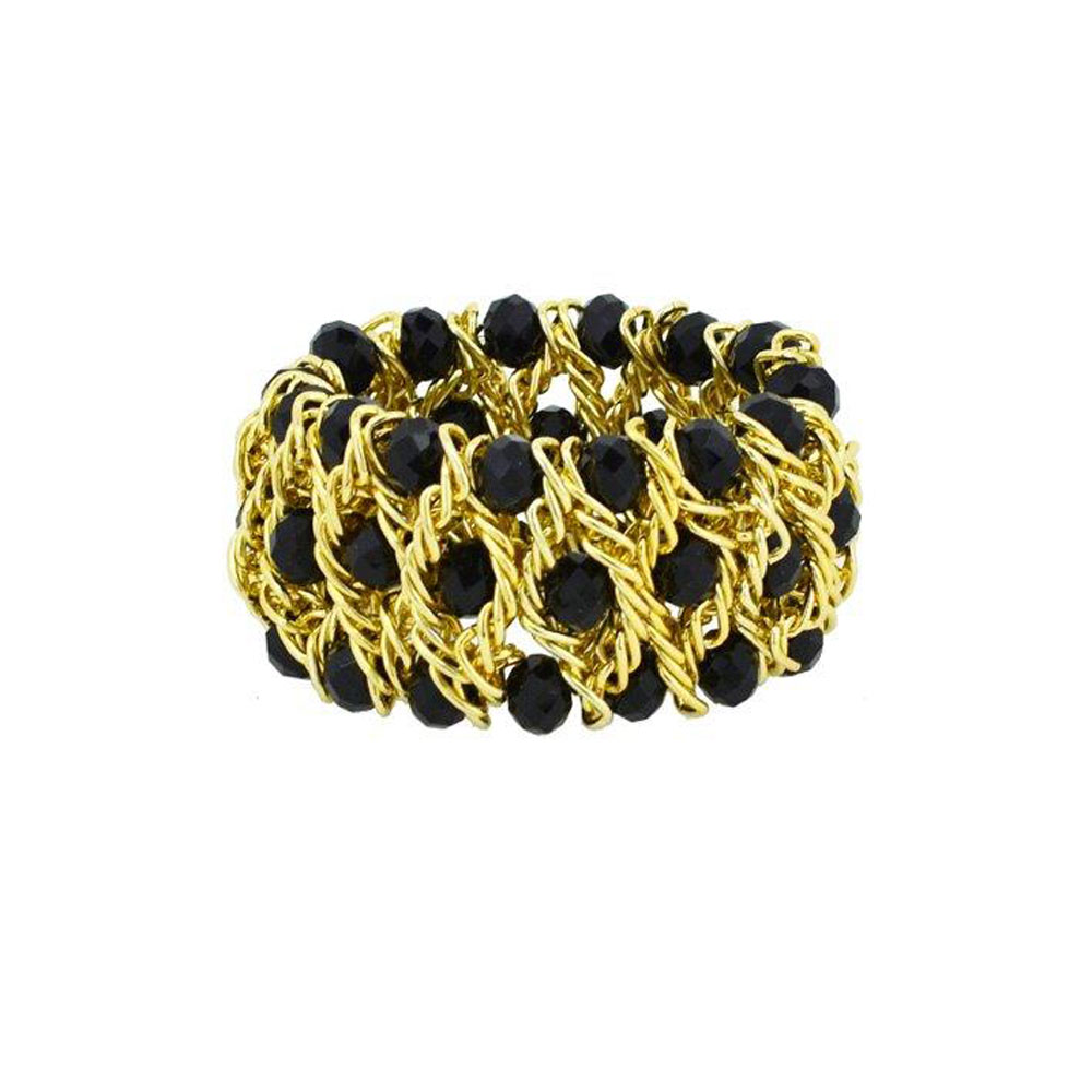 Bracelet fantaisie élastique - Noir et Doré