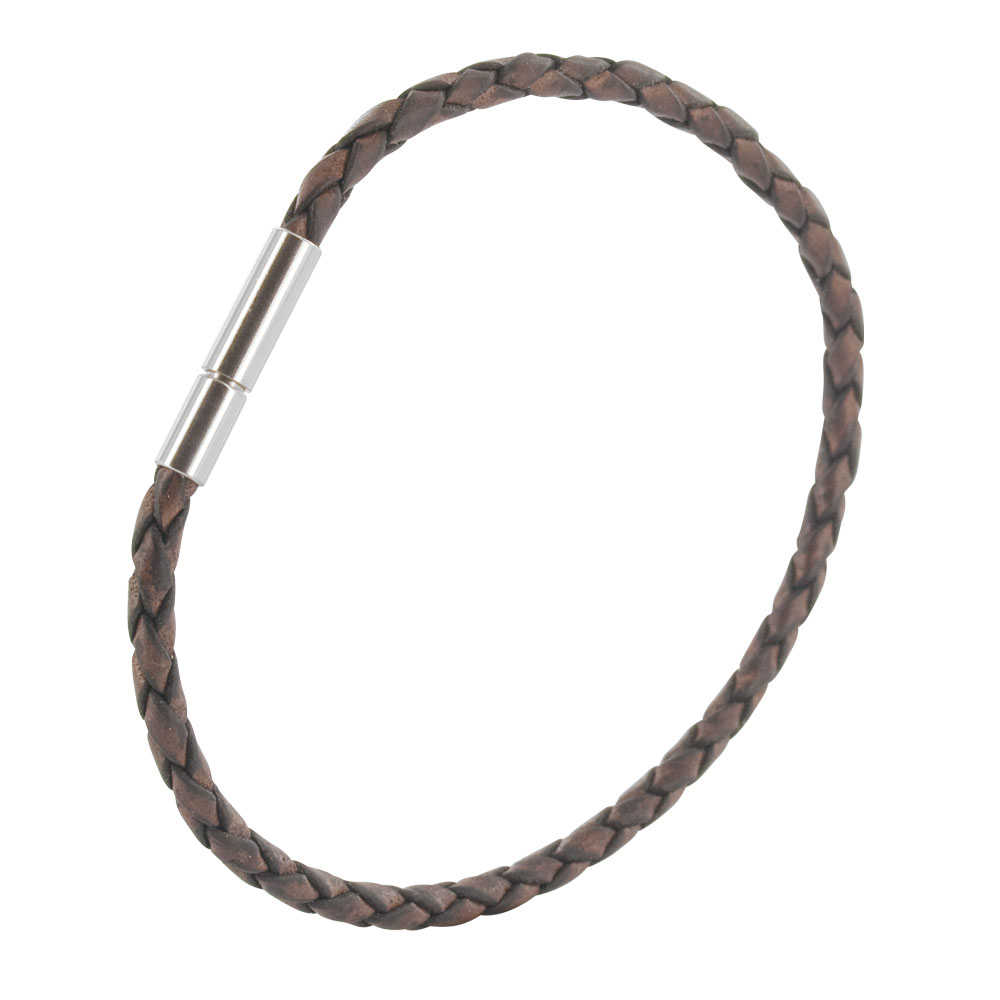 Bracelet acier et cuir - Marron - homme