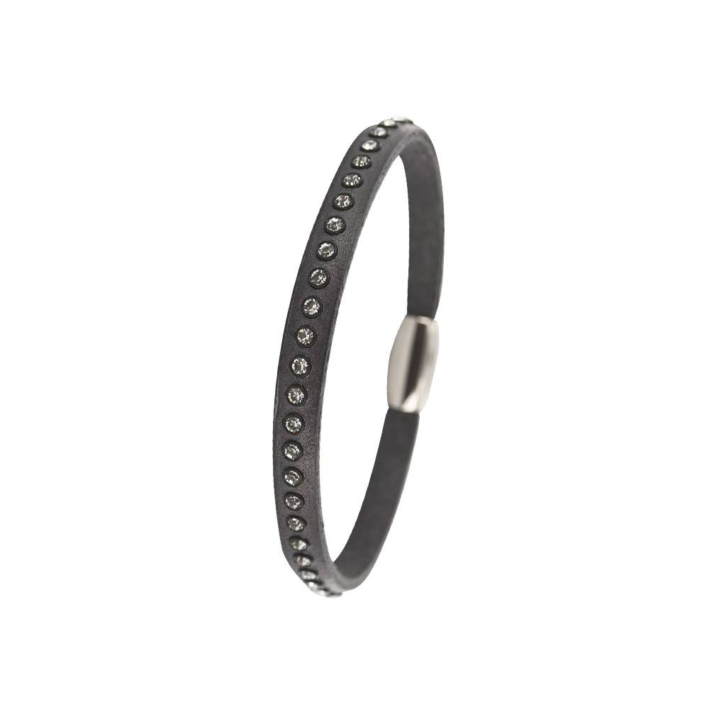 Bracelet cuir, acier et oxyde de Zirconium - Noir