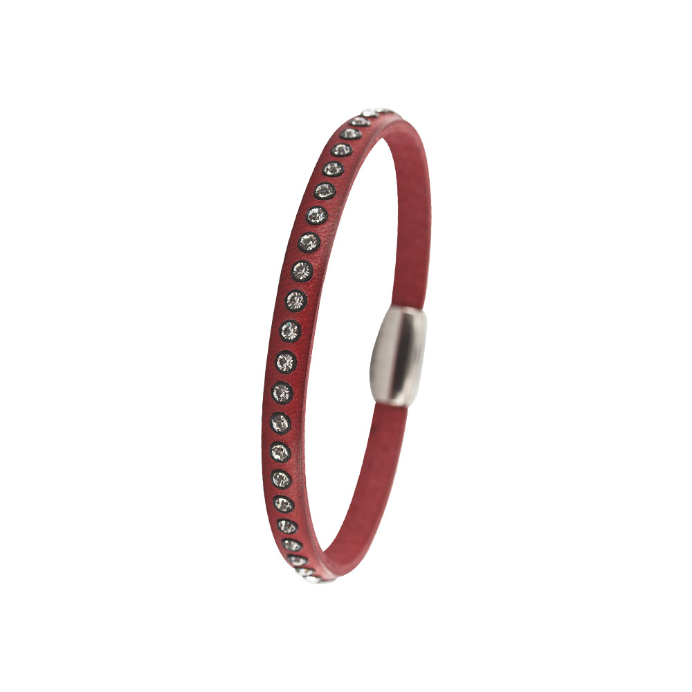 Bracelet cuir, acier et oxyde de Zirconium - Rouge