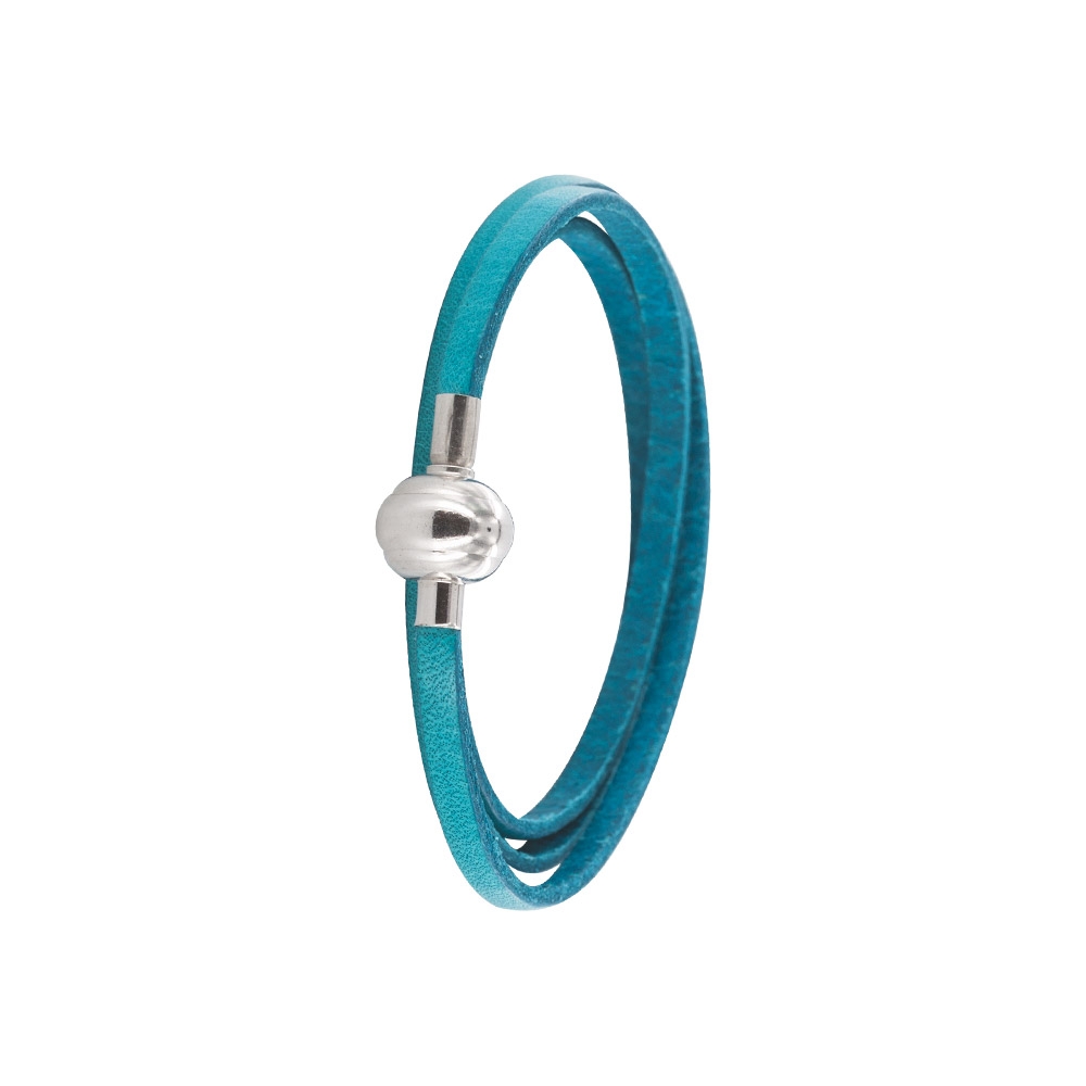 Bracelet cordon cuir, acier - Turquoise