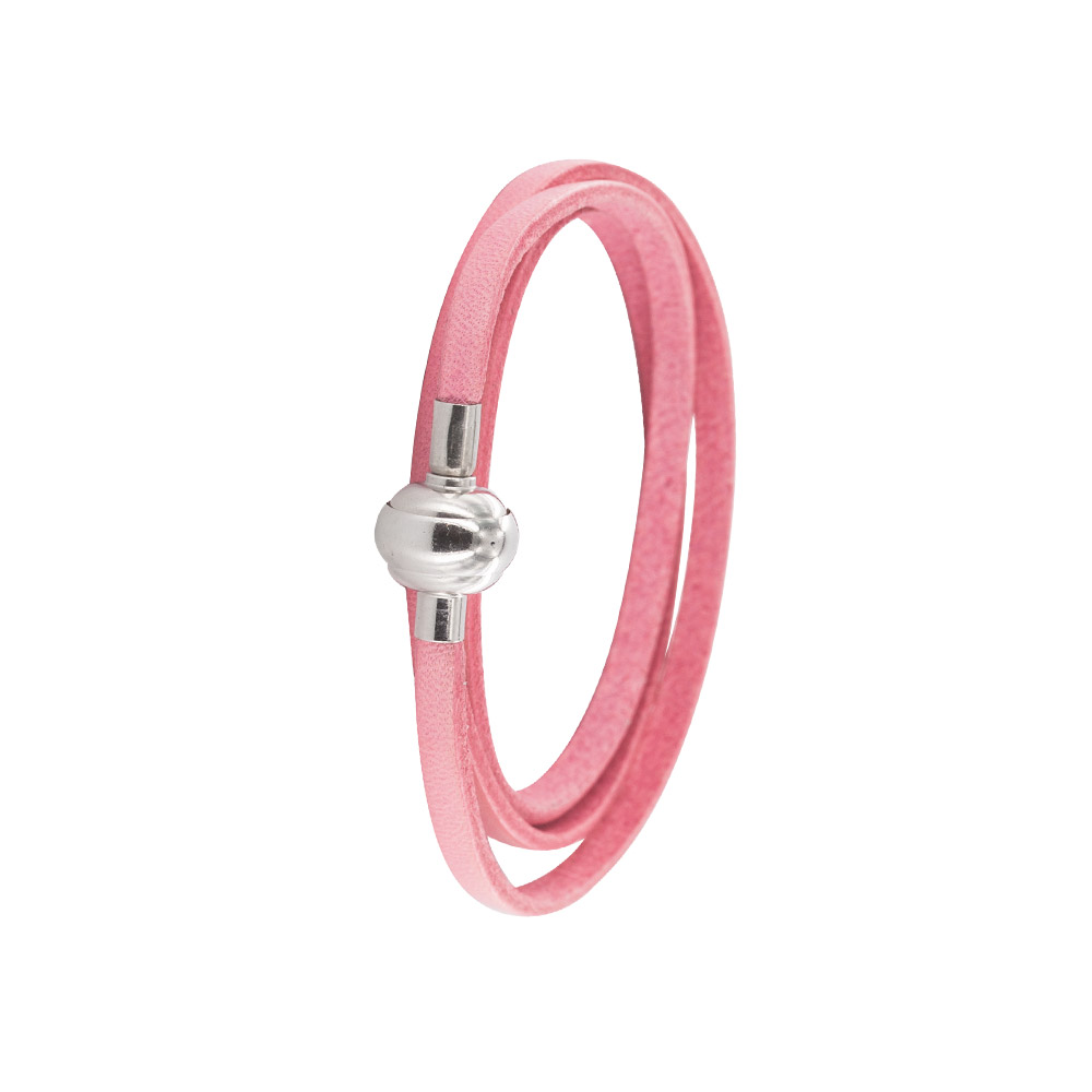 Bracelet cordon cuir, acier - Rose