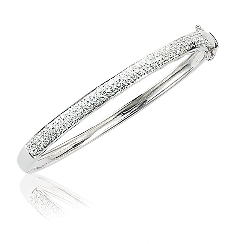 Bracelet rigide or gris  et diamant (1,04 carat) - Blanc