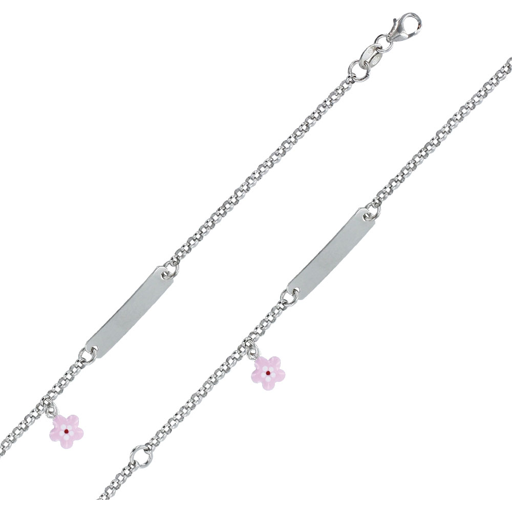 Gourmette émail argent 925/1000 rhodié - Rose - Enfant