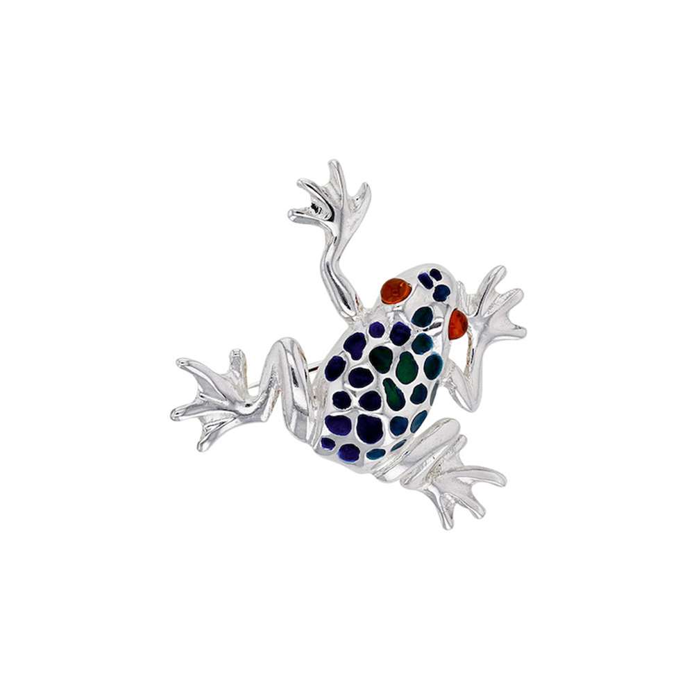 Broche grenouille argent 925/1000, Ambre et émail (312023)