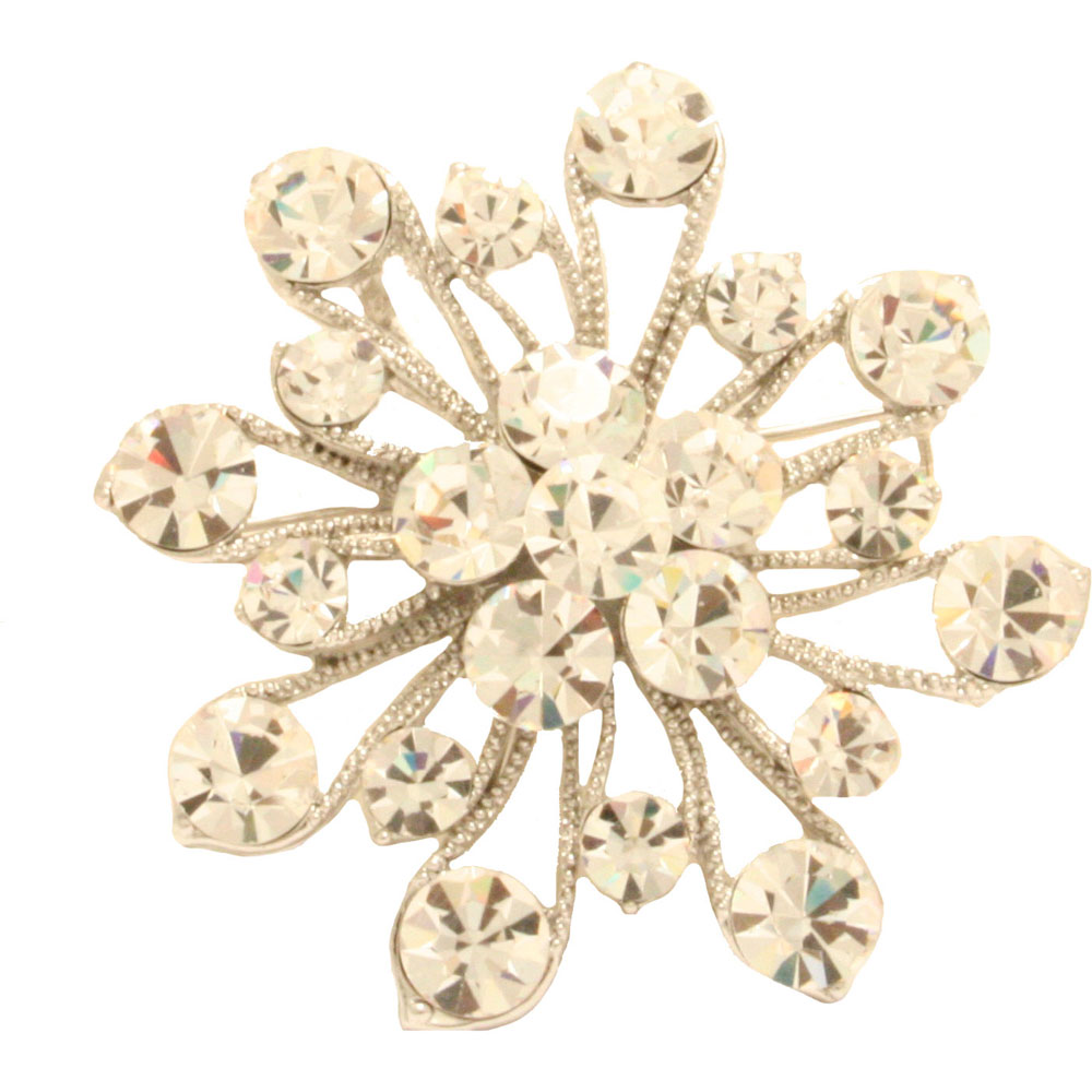 Broche fantaisie - Strass blanc - Argenté