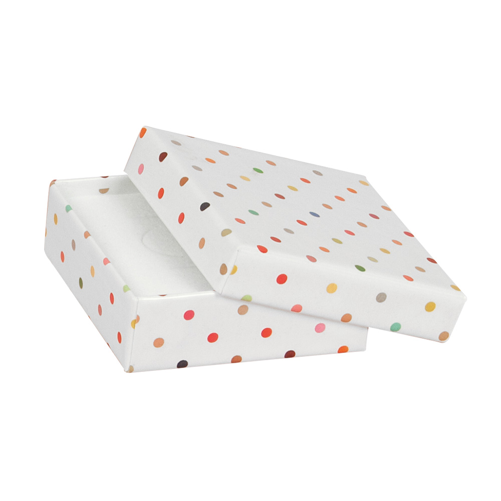 Vide-poche carton laqué fond blanc petits pois colorés