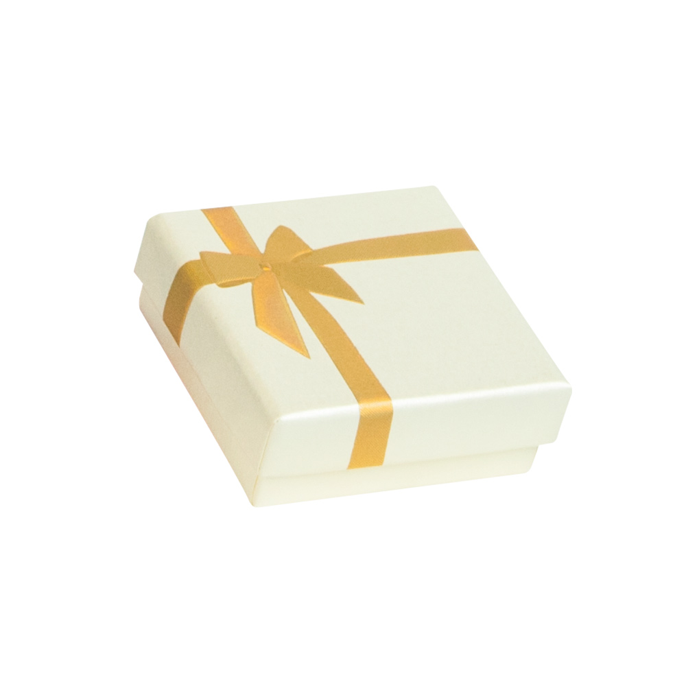 Ecrin vide-poche carton ivoire irisé noeud doré (5,3 x 5,3 x 2,3 cm)