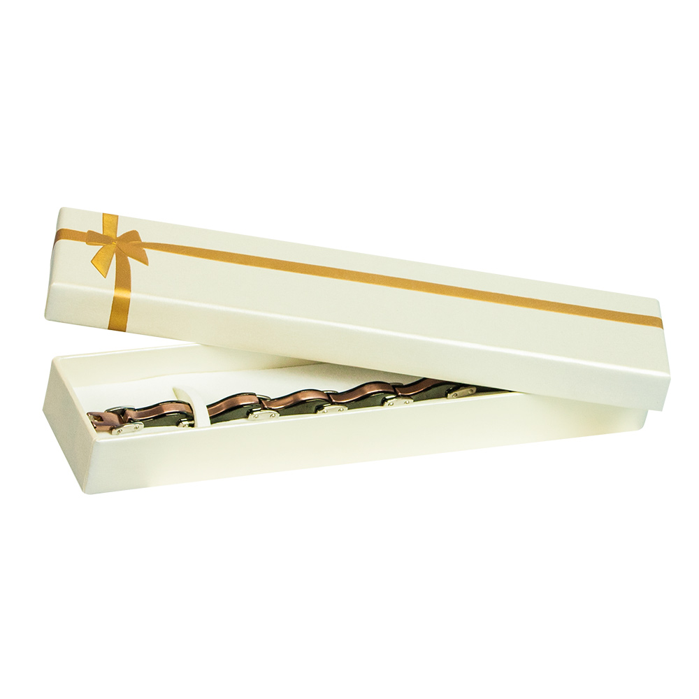 Ecrin bracelet carton ivoire irisé noeud doré (22 x 4,5 x 2,5 cm)