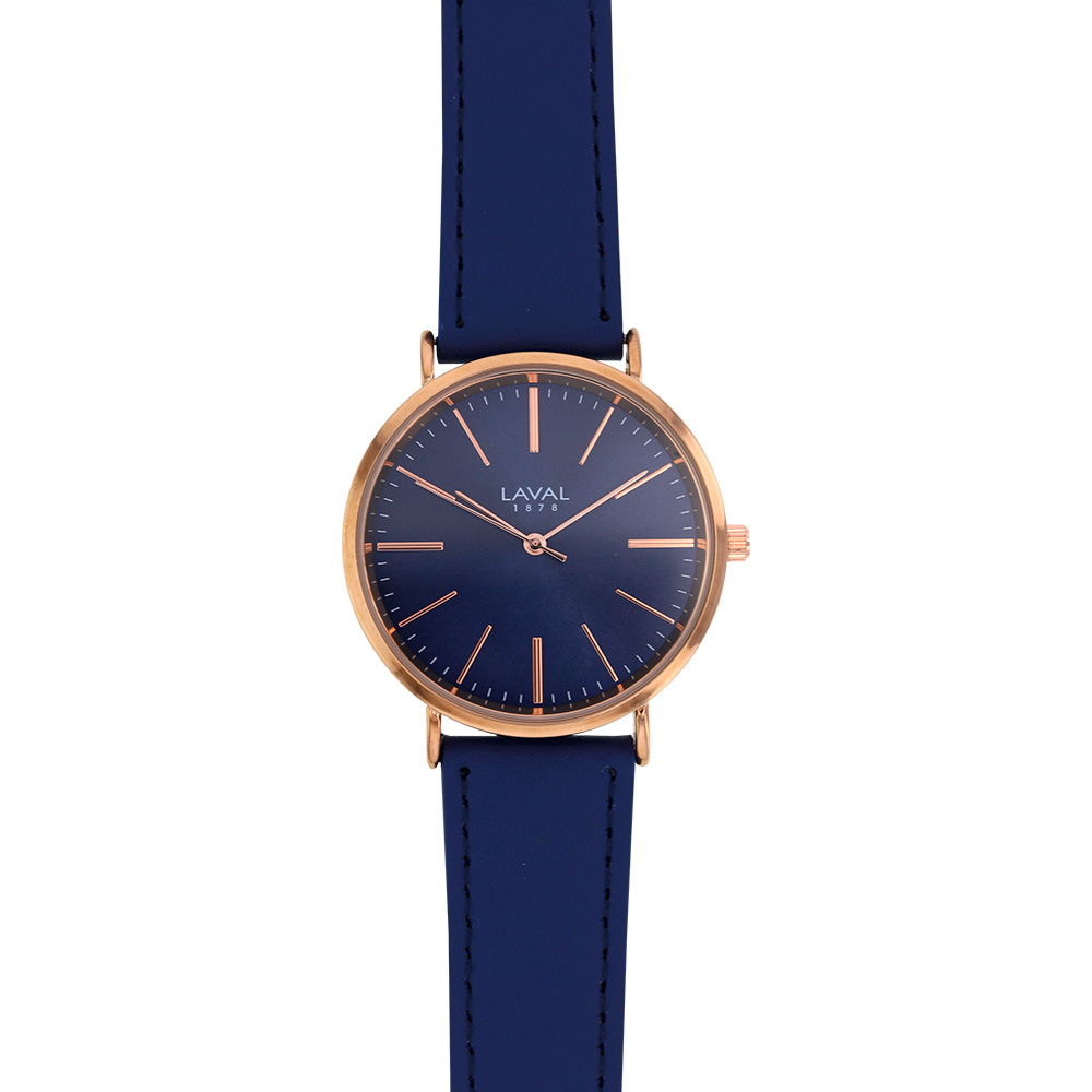 Montre homme boîtier métal, bracelet cuir de bovin, mouvement Miyota 2035, bleu