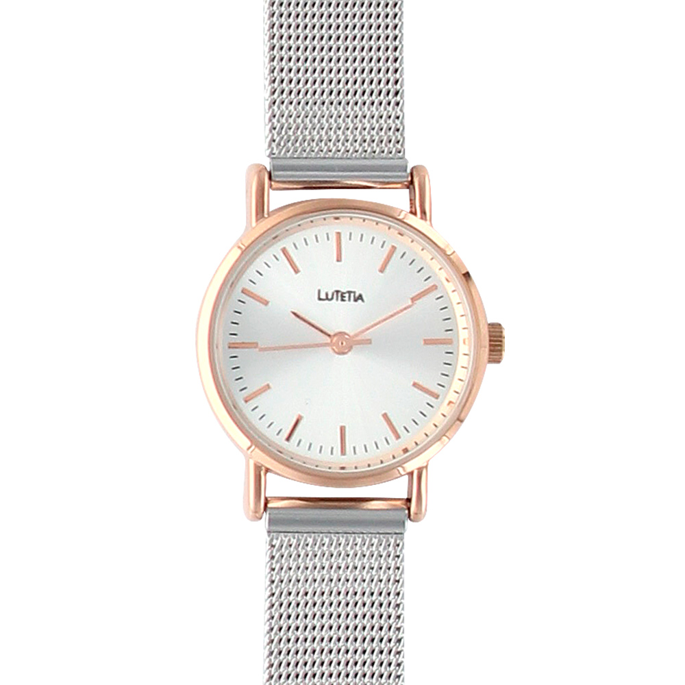 Montre Lutetia boîtier métal doré rose et bracelet milanais acier couleur argent (750132SR)