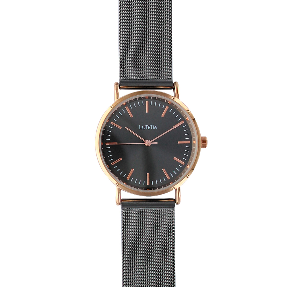 Montre Lutetia boîtier métal doré ø 35mm et bracelet milanais acier gris anthracite (750131NDR)