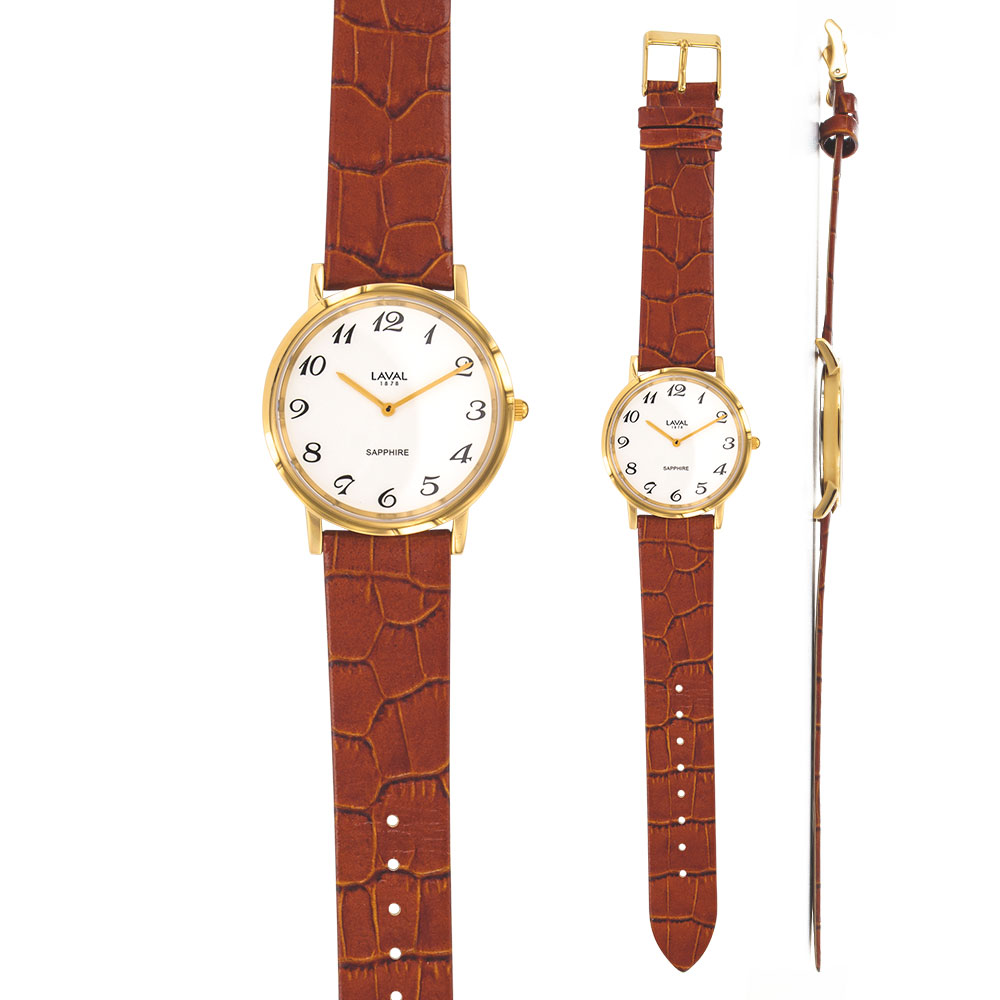 Montre élégance cuir - Marron - Dorée - Homme