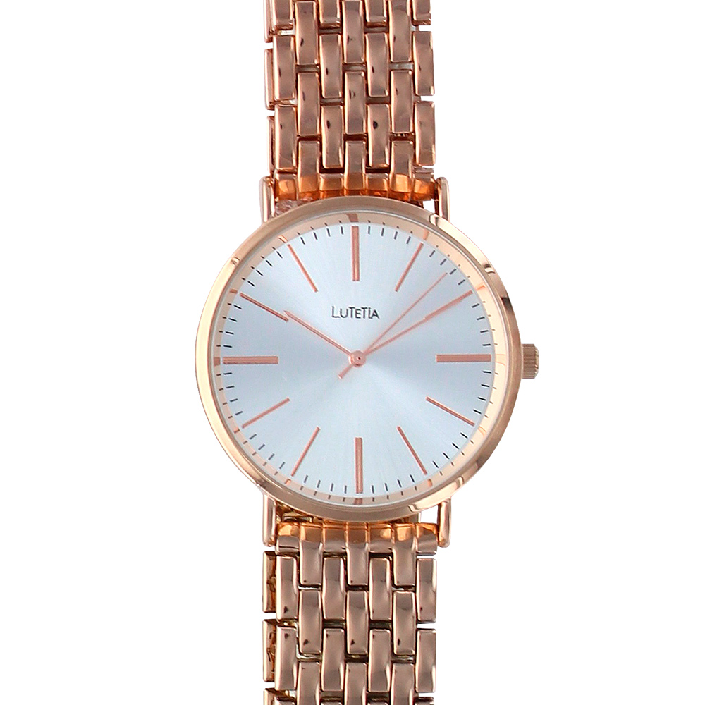 Montre homme Lutetia boîtier et bracelet métal doré rose, cadran argenté (750125DR)