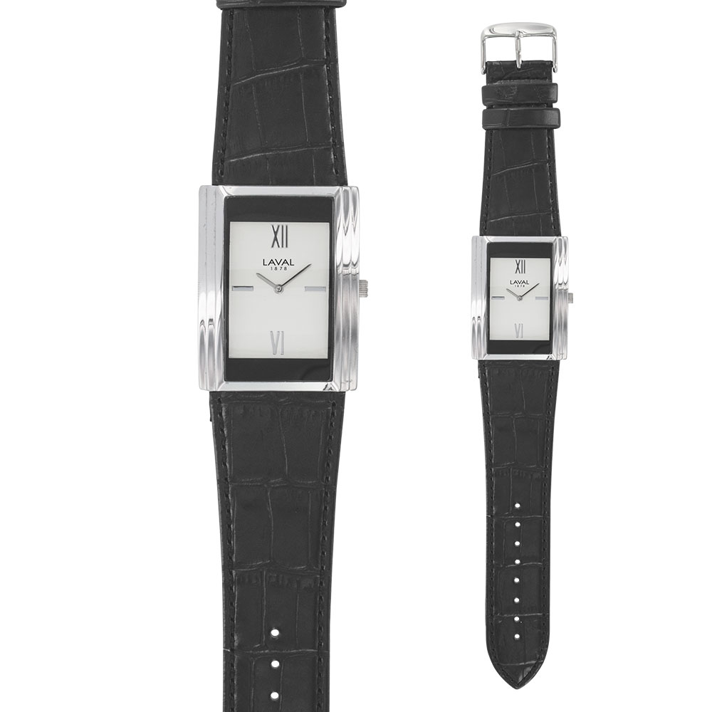 Montre élégance cuir - Noir - Argentée