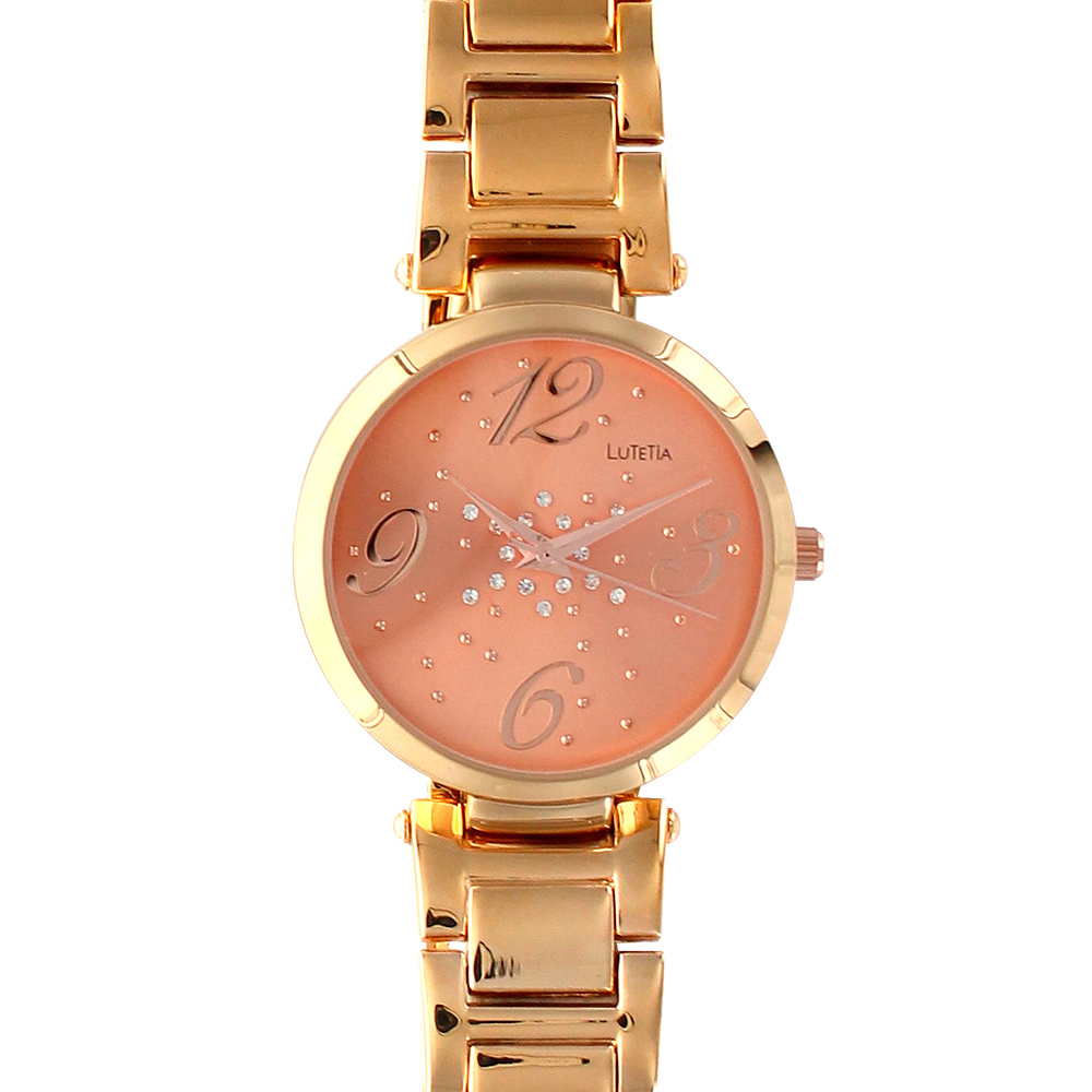 Montre Lutetia boîtier et bracelet métal doré rose, pierres synthétiques et chiffres arabes (750105RO)