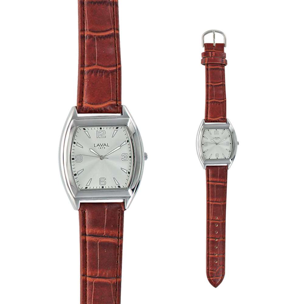 Montre homme boîtier métal carré arrondi, bracelet synthétique marron (755132HM)