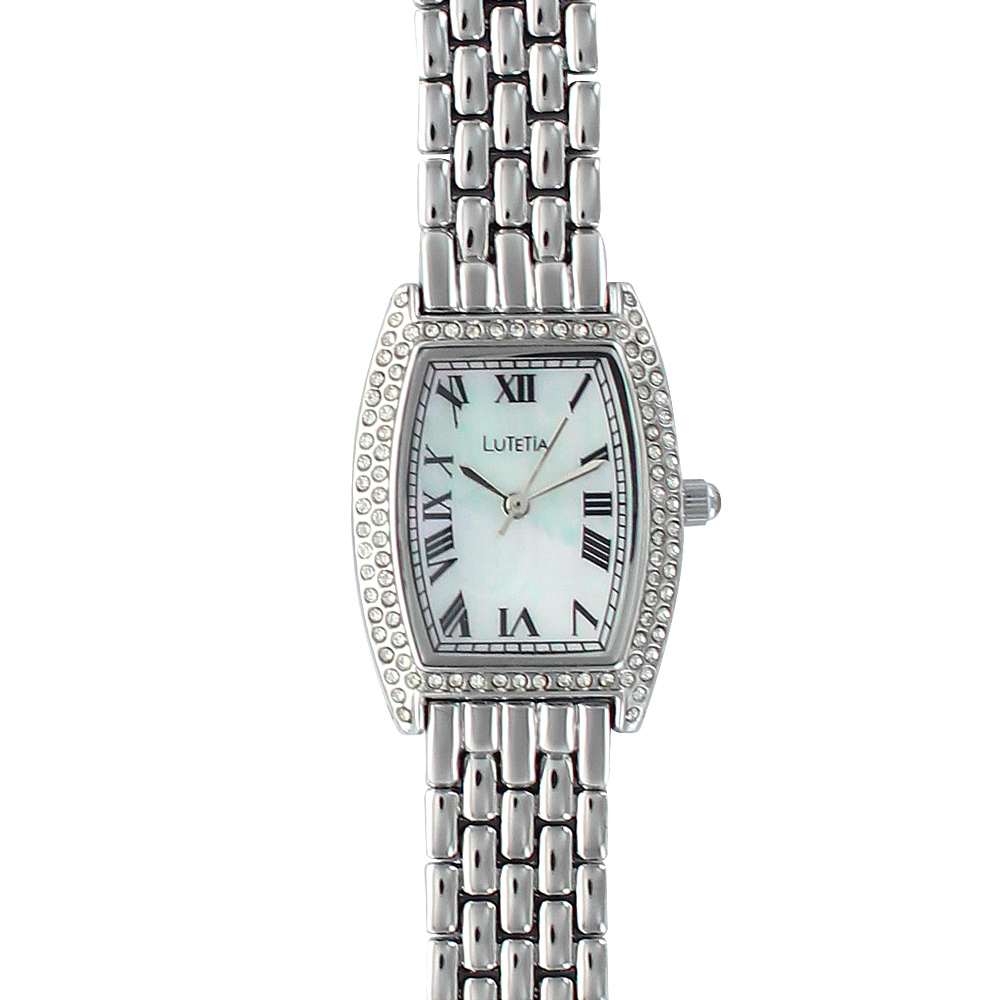Montre Lutetia métal, pierres synthétiques, chiffres romain et bracelet style grain de riz (750117)