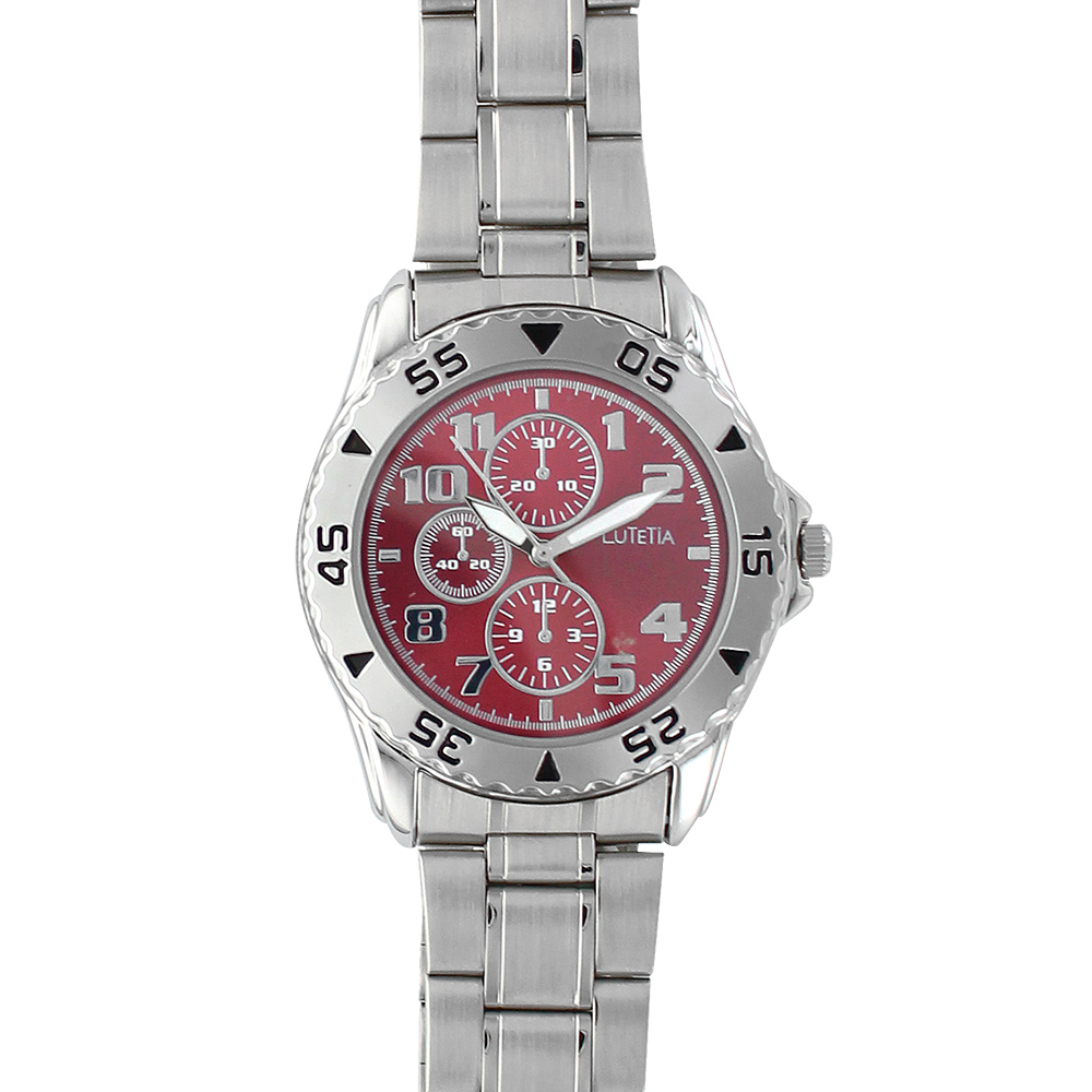 Montre homme Lutetia boîtier et bracelet en métal, cadran bordeaux (750113BO)
