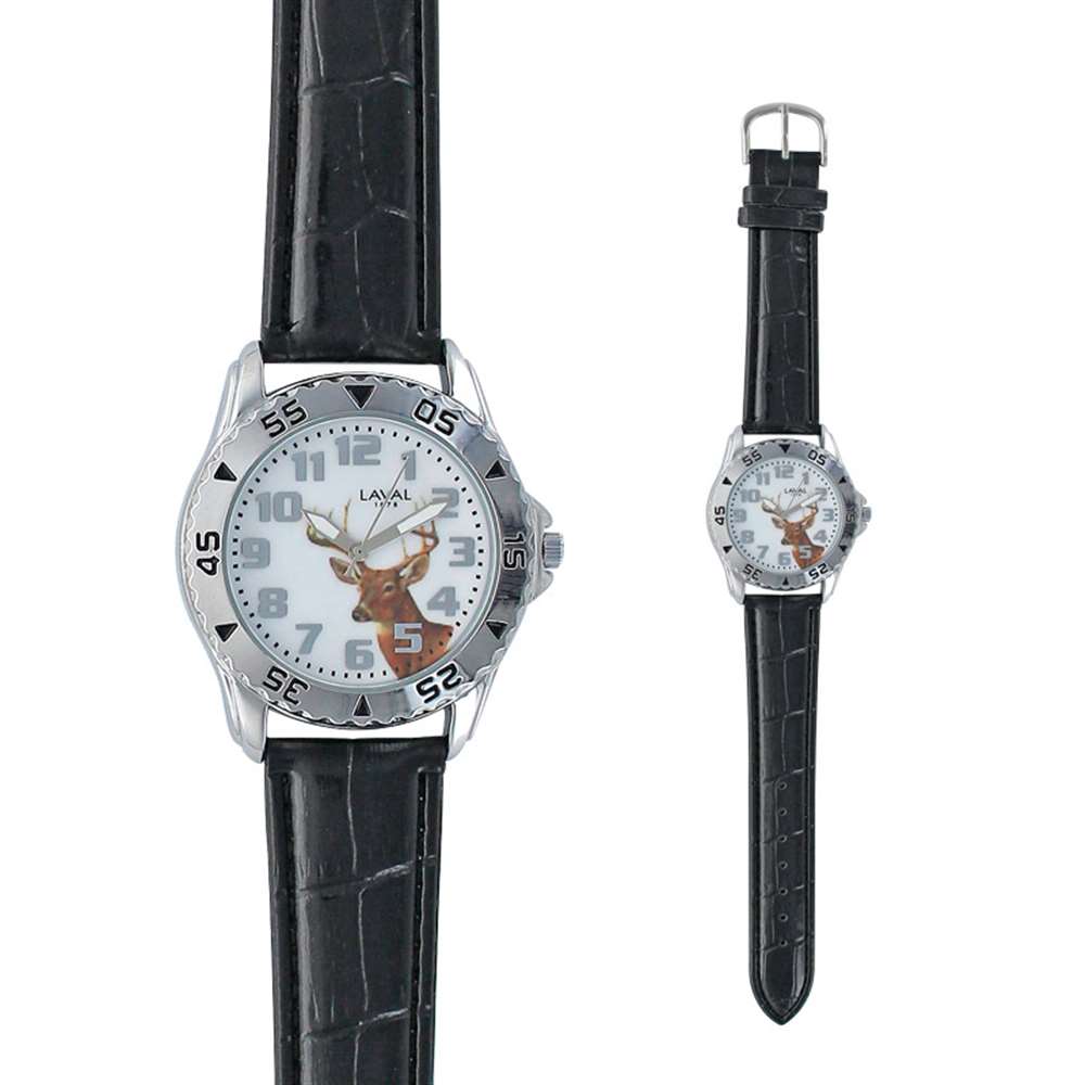 Montre motif chasse cerf avec boîtier métal et bracelet synthétique noir (755128C)