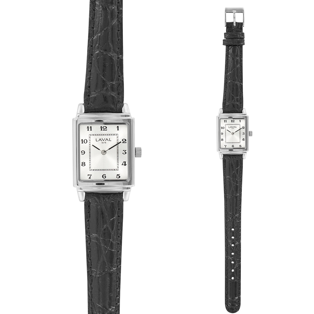 Montre acier et bracelet cuir noir pour femme