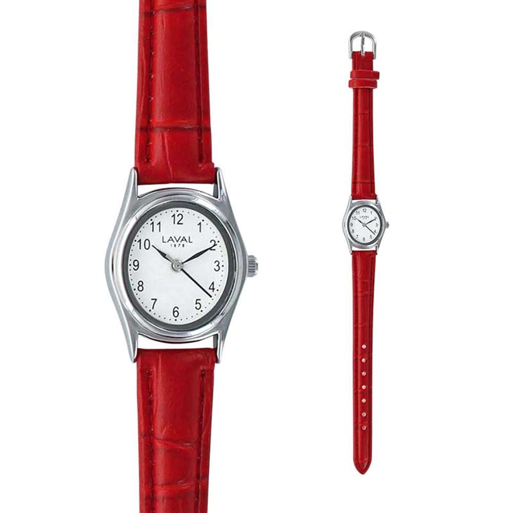 Montre dame boîtier métal ovale et bracelet synthétique rouge - Étanche (755435R)