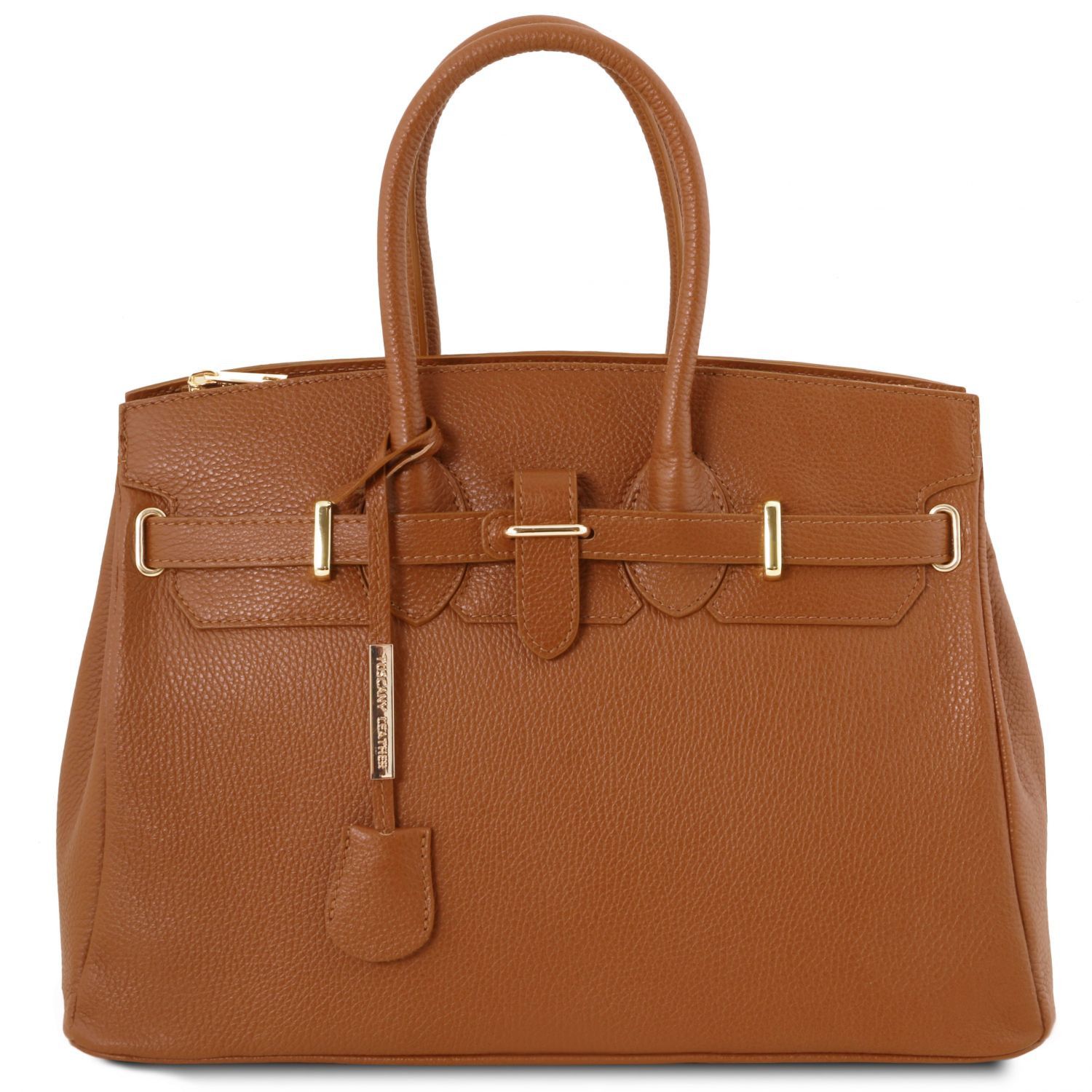 TL Bag - Sac à main pour femme avec finitions couleur or - Cognac (TL141529)