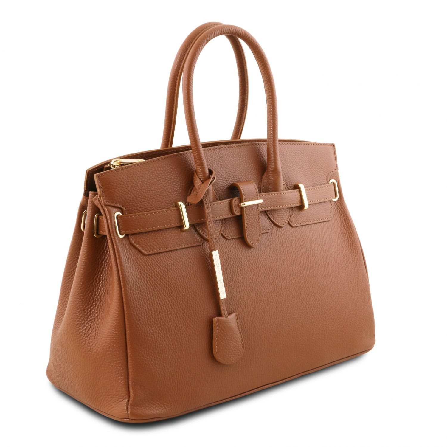 TL Bag - Sac à main pour femme avec finitions couleur or - Cognac (TL141529)