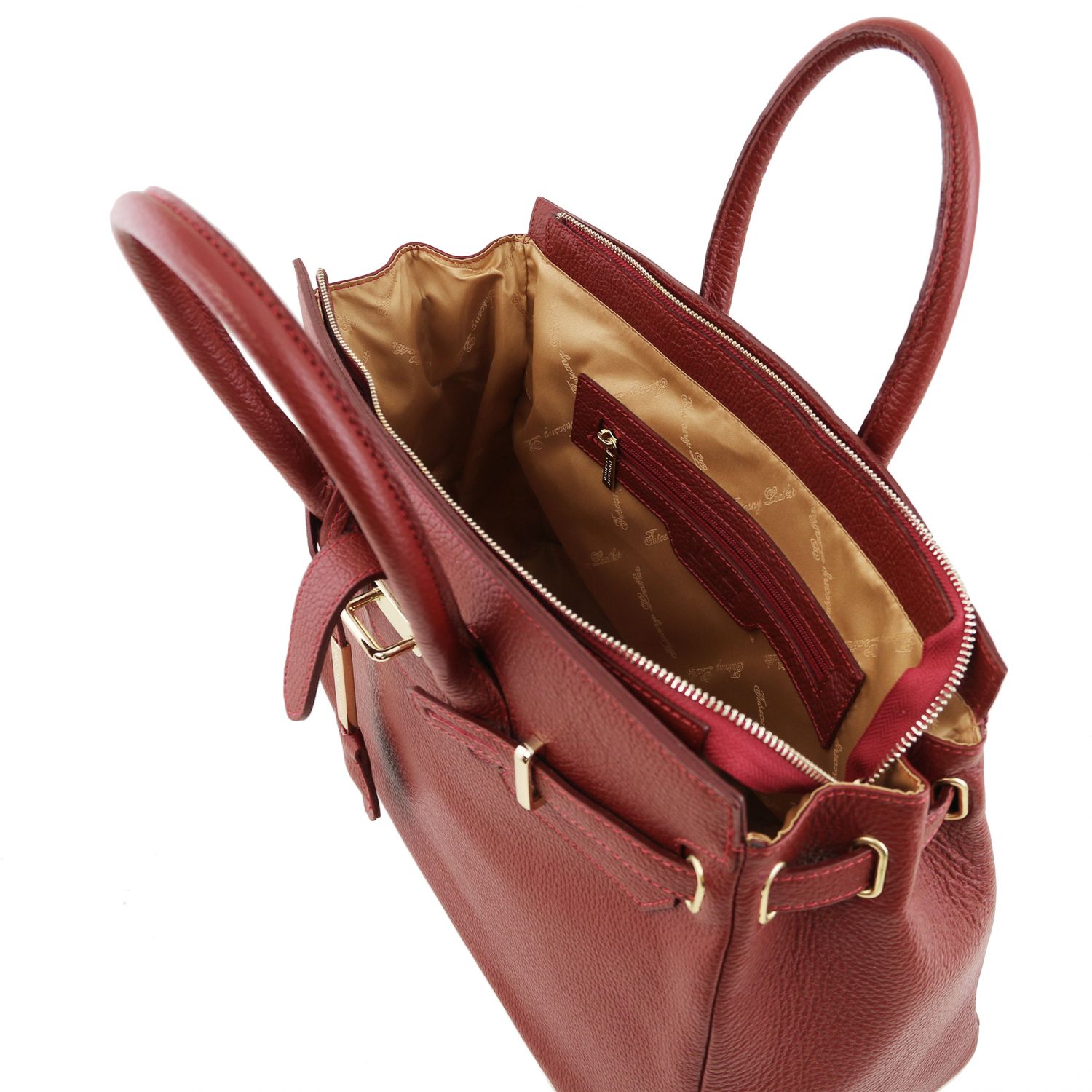 TL Bag - Sac à main pour femme avec finitions couleur or - Rouge (TL141529)