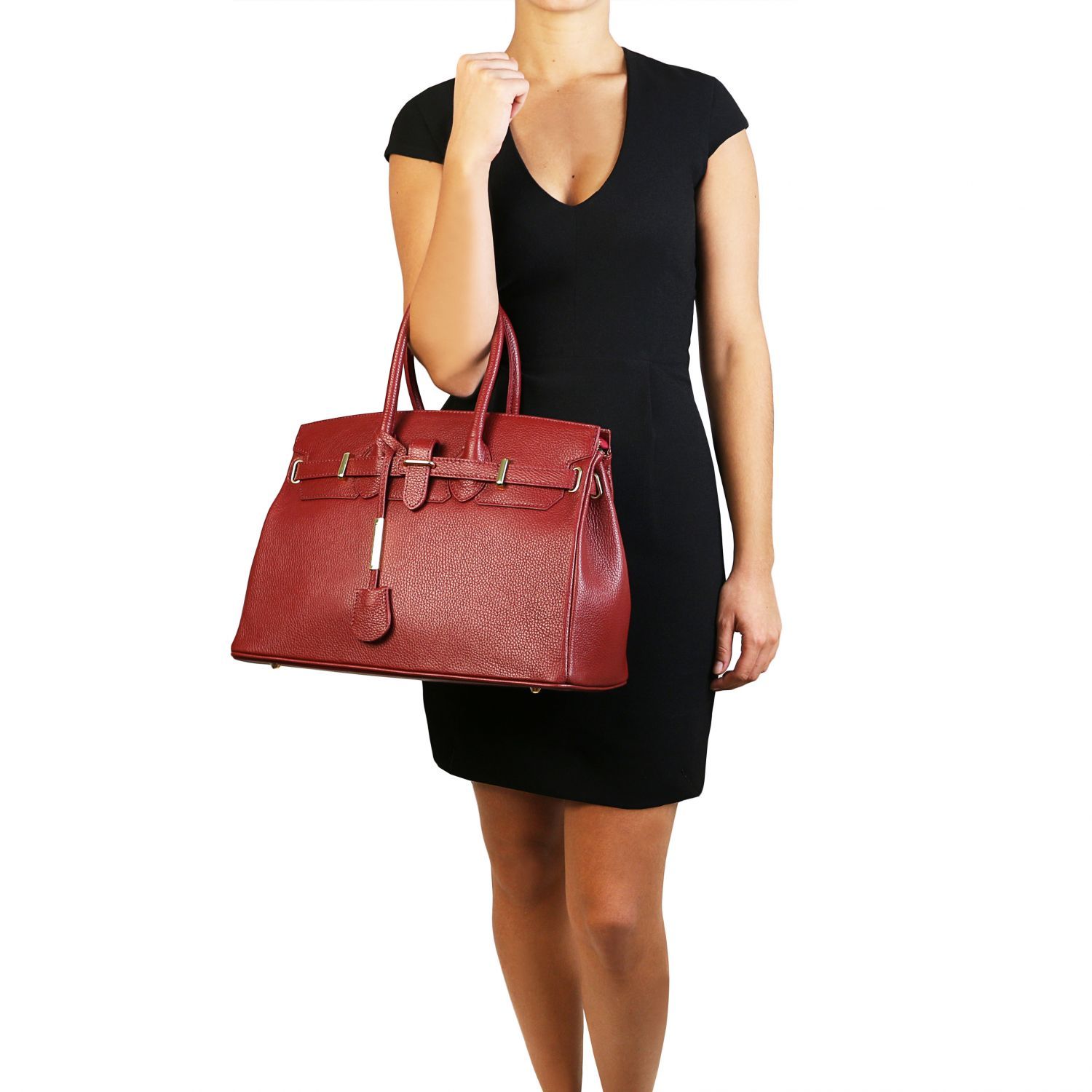 TL Bag - Sac à main pour femme avec finitions couleur or - Rouge (TL141529)