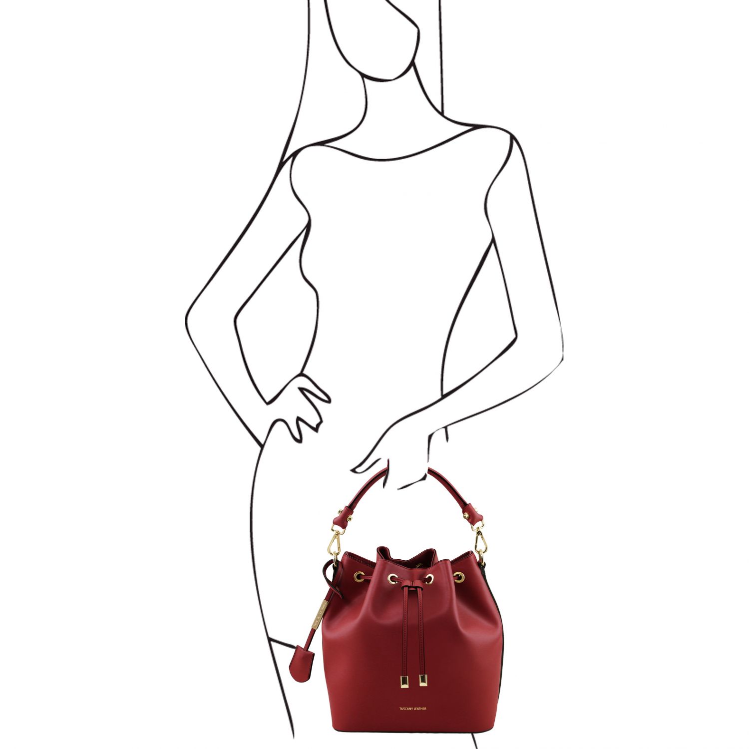 Vittoria - Sac secchiello pour femme en cuir - Rouge (TL141531)