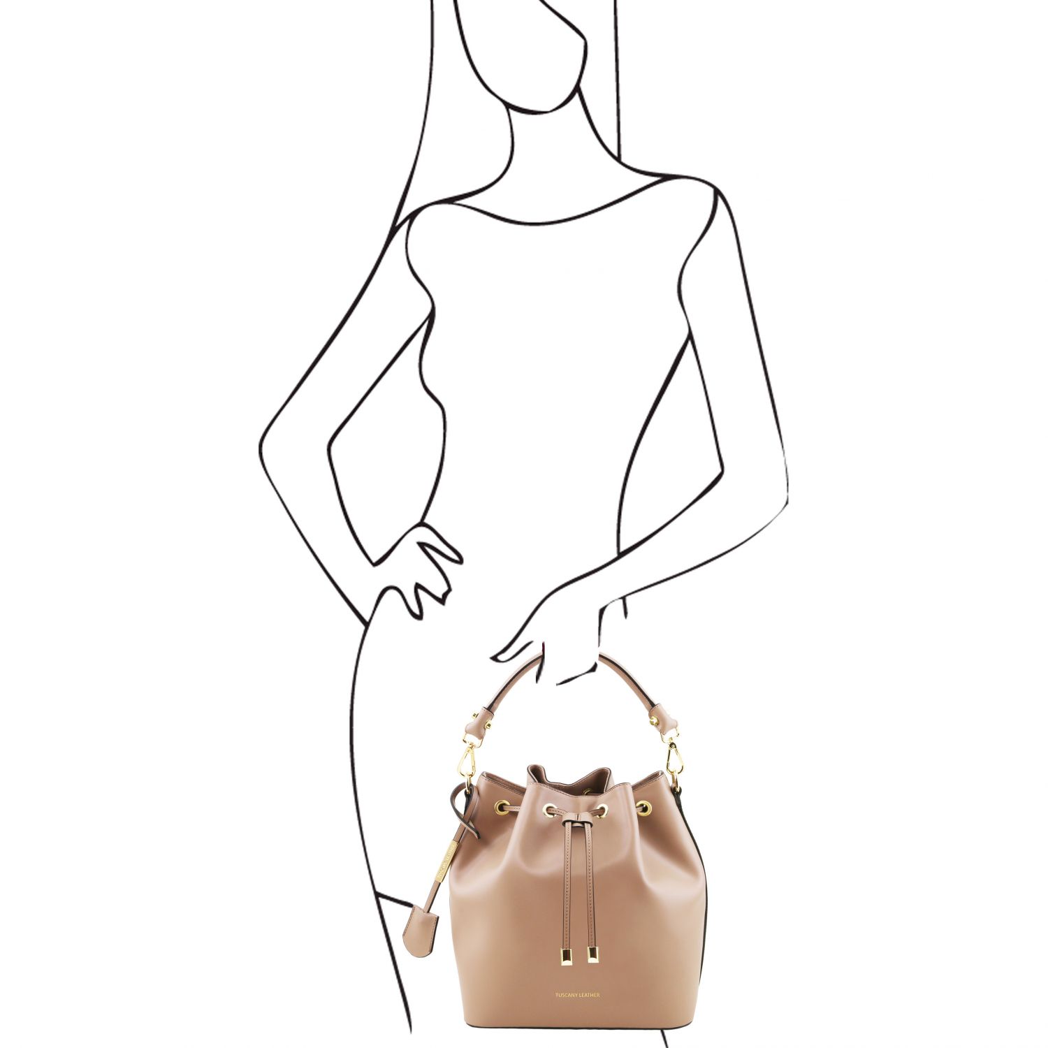 Vittoria - Sac secchiello pour femme en cuir - Champagne (TL141531)