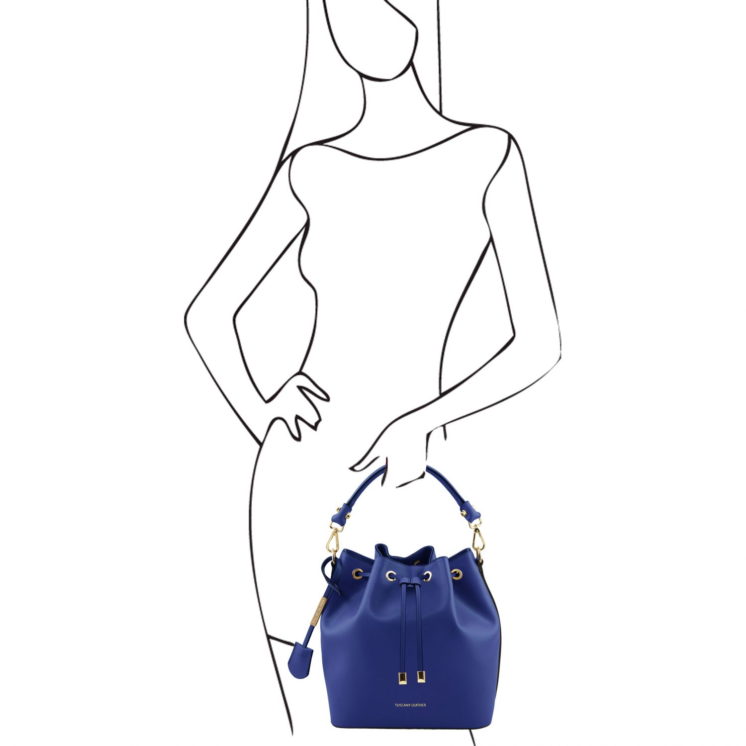 Vittoria - Sac secchiello pour femme en cuir - Bleu (TL141531)