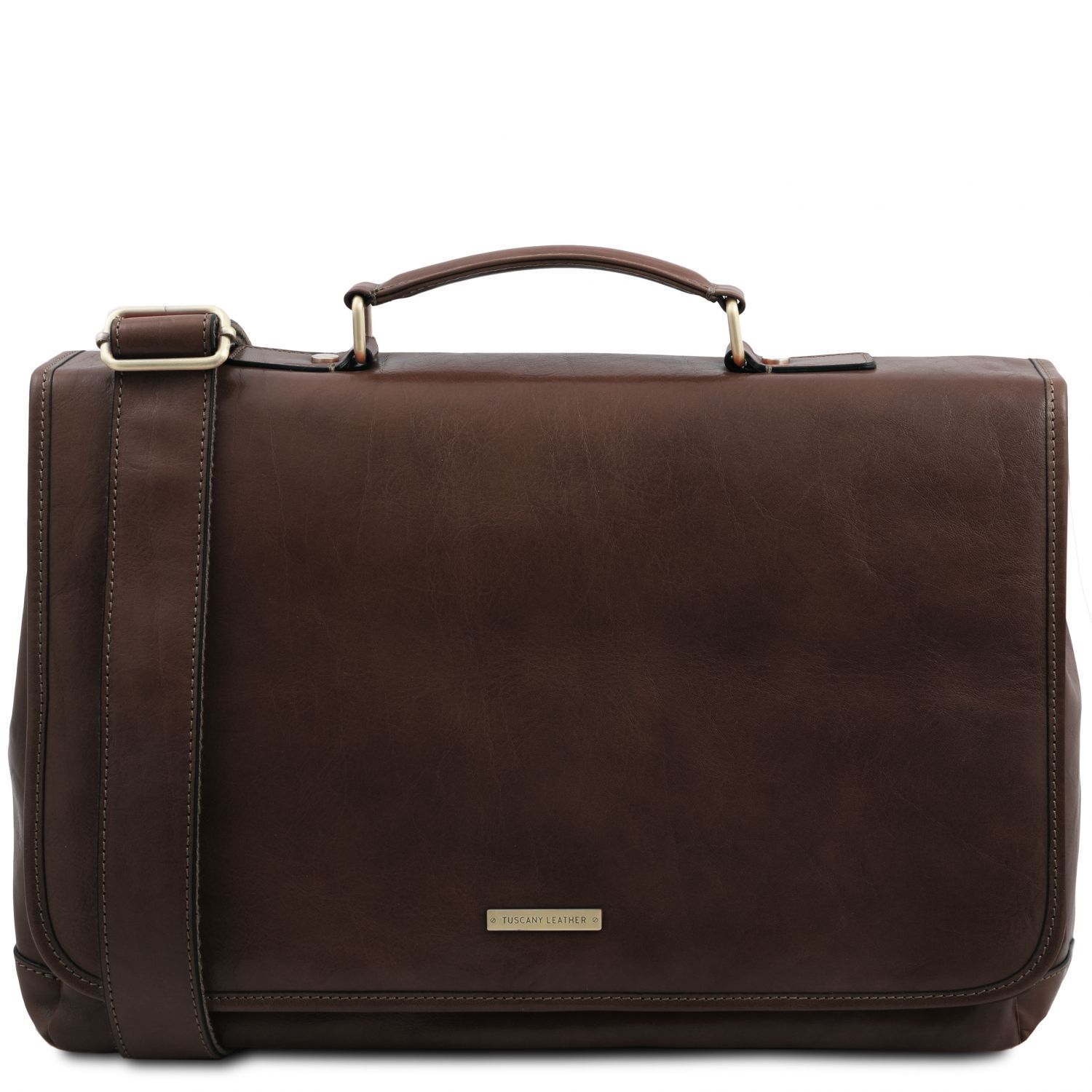 Mantova - Cartable TL SMART multi compartiments en cuir avec rabat - Marron foncé (TL142068)