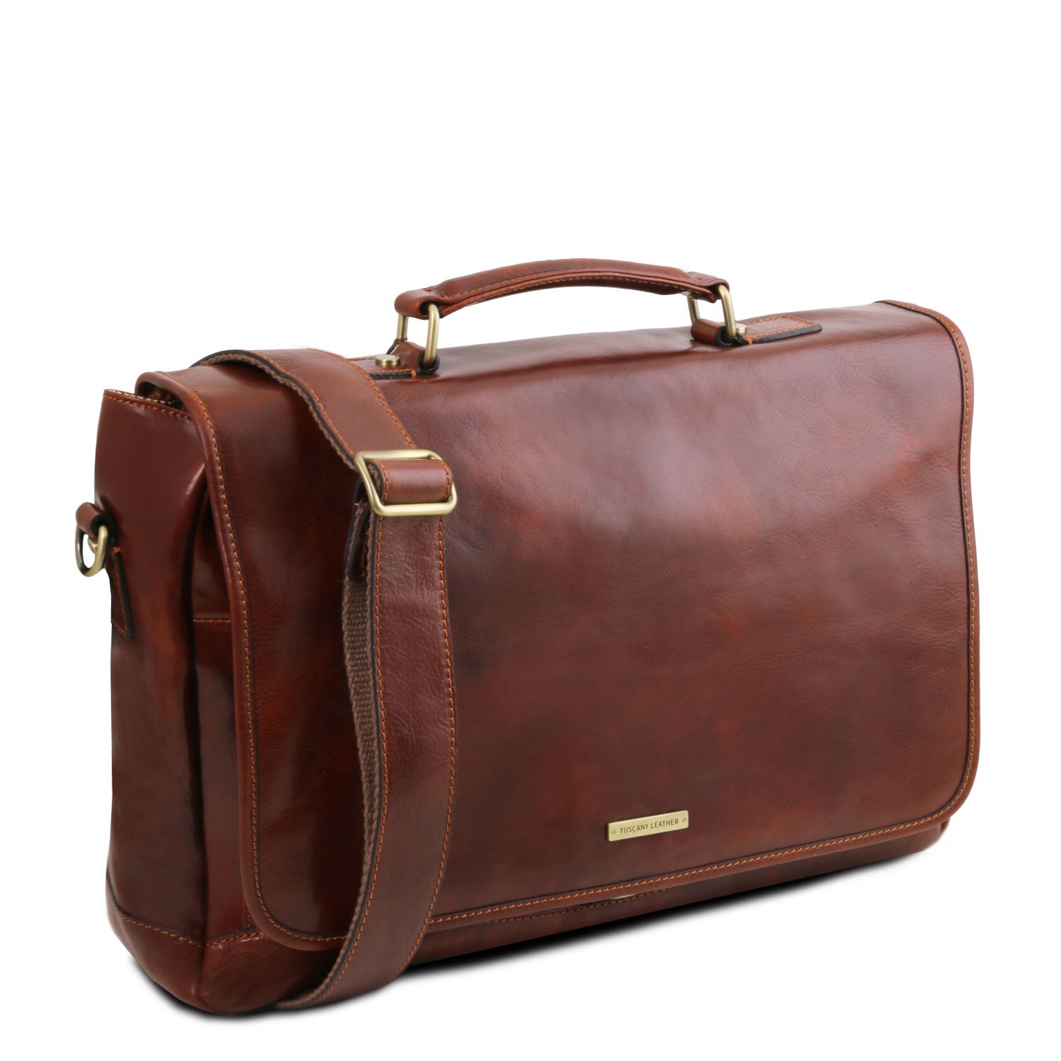 Mantova - Cartable TL SMART multi compartiments en cuir avec rabat - Marron foncé (TL142068)
