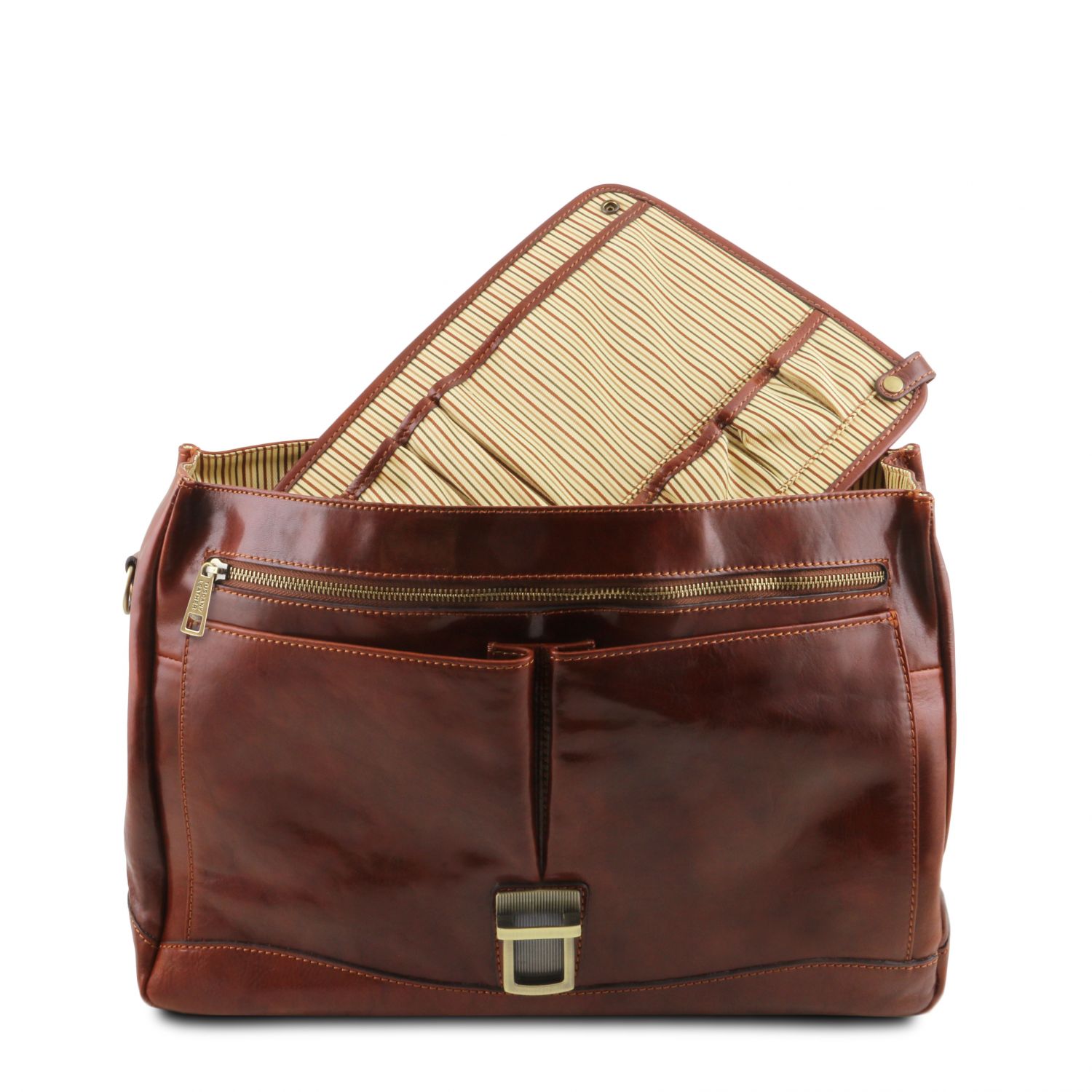 Mantova - Cartable TL SMART multi compartiments en cuir avec rabat - Marron foncé (TL142068)